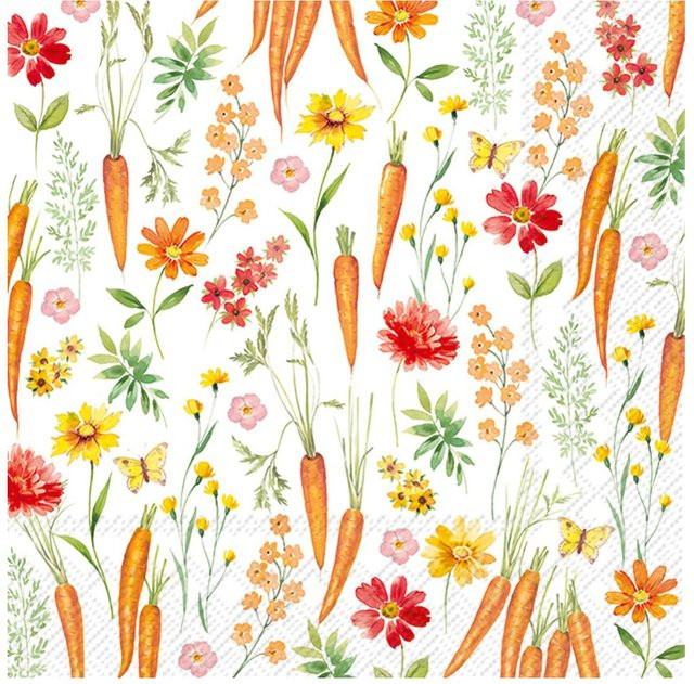 Serviette Gardening aus Papier mit Blumen und Karotten in Bunt - Bild 1