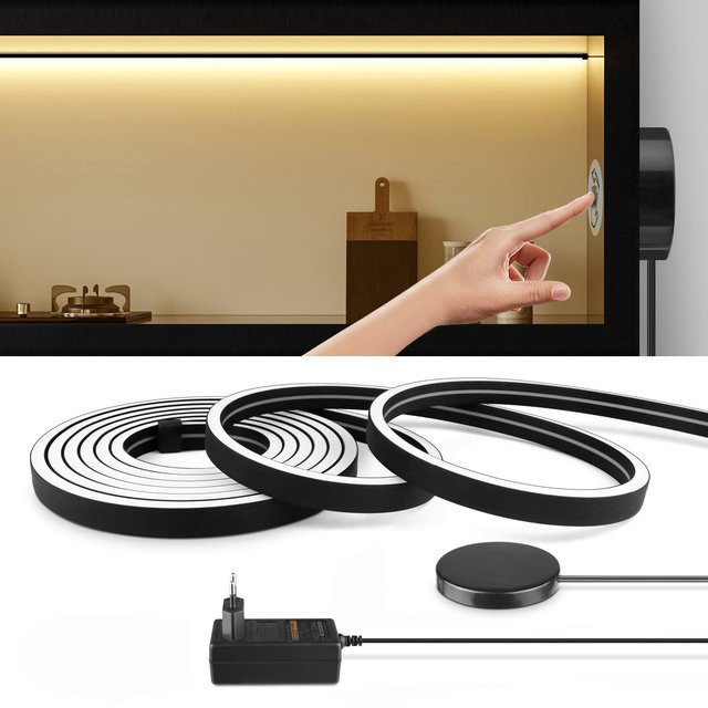 Lcamaw Neon Flex LED-Streifen aus Silikon in Schwarz mit warmweißem Licht und dimmbarer Touch-Steuerung inklusive Netzteil - Bild 1