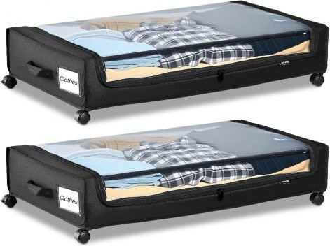 VEVOR Unterbettaufbewahrungstasche Set aus Oxford-Gewebe mit Rollen und transparentem Deckel, 2er Pack, Schwarz, B: 77,0 cm, T: 47,0 cm, H: 17,3 cm - Bild 1