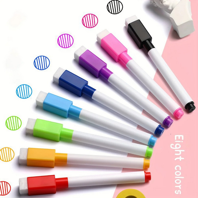 8er Set Whiteboard Marker mit Rundspitze in 8 Farben, trocken abwischbar, B/H: 11,3 x 1 cm - Bild 1