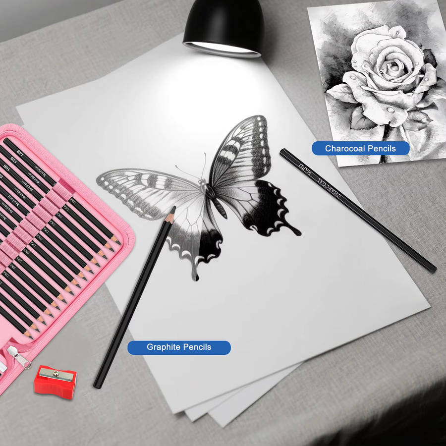 Professionelles 26-teiliges Skizzier- und Zeichenstift-Set aus Graphit und Kohle in Braun für Künstler und Erwachsene - Bild 4