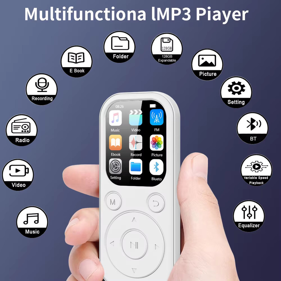 DMWING MP4-Videoplayer mit 1,8-Zoll-Touchscreen, Bluetooth 5.4, HiFi-Audio und FM-Radio, Weiß - Bild 3