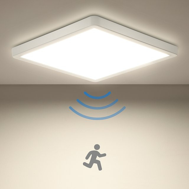 Oraymin LED-Deckenleuchte mit Radar-Bewegungsmelder, 18 W, 1800 lm, 4000 K, IP44, Weiß, Flache Lampe für Flur, Treppen und Balkon - Bild 1