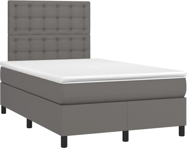 vidaXL Boxspringbett mit Matratze in Grau aus Kunstleder mit LED-Unterbettbeleuchtung und USB-Ladeanschluss, B/T/H: 120 x 200 x 118 cm - Bild 1