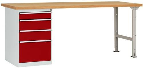 Manuflex Werkbanksystem WC5110.3003 in Rubin-Rot aus Stahl und Gummi, B/T/H: 300 x 700 x 80 cm - Bild 1