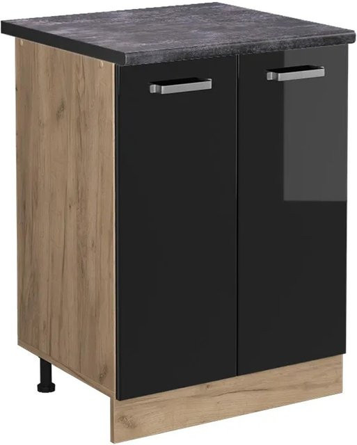 Vicco R-Line Küchenunterschrank in Schwarz Hochglanz und Goldkraft Eiche, Anthrazit, B: 60 cm, H: 81,6 cm, T: 60 cm - Bild 1