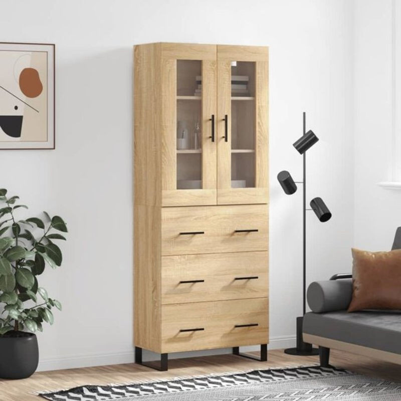 Vidaxl Highboard Sonoma-Eiche in Eiche Natur und Braun im Industrial- und Skandinavischen Stil aus Holzwerkstoff und Metall, B/T/H: 69,5 x 34 x 180 cm - Bild 1