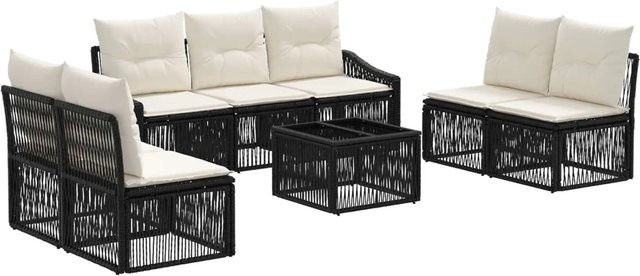 vidaXL Gartenmöbel-Set aus Polyrattan in Schwarz mit 8 Teilen, bestehend aus L-förmigen Sofas, Ottomanen und einem Couchtisch inklusive Polsterkissen für Garten und Terrasse - Bild 1