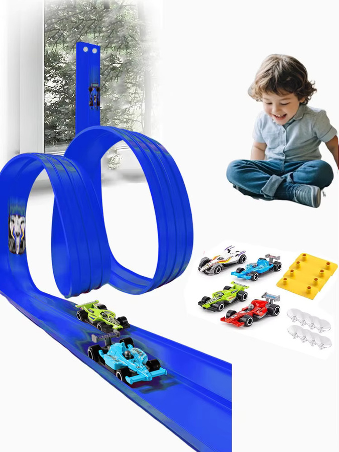 DSUE DIY Gleissystem mit Miniaturautos und Gravity Ball in Rot und Blau für Kinder - Bild 3