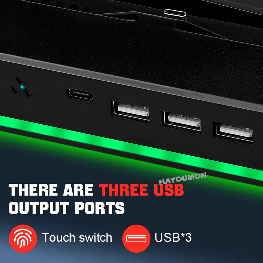 HeroAngel Tragbare Ladestation für Nintendo Switch mit Kühlventilator, USB-A-Anschluss und RGB-Beleuchtung in Schwarz - Bild 3