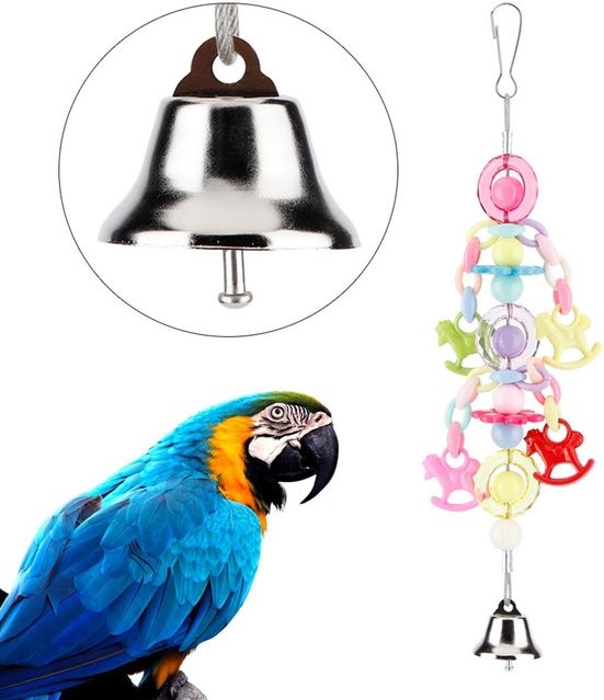OutsideWorld Bunte Perlen Glocke Vogelkäfig Ständer Papagei Hängespielzeug, white - Bild 1