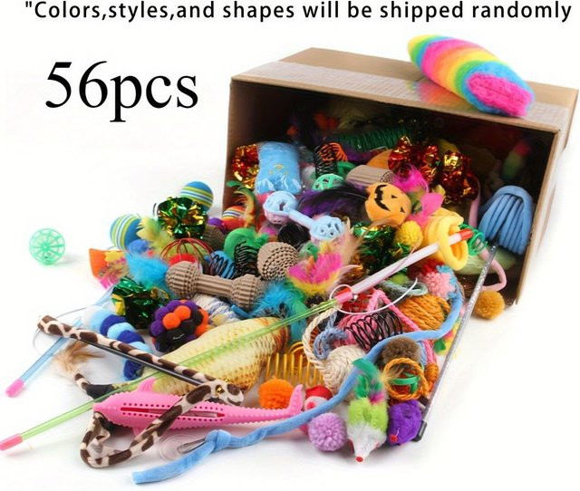 Katzenspielzeug gemischte Packung, Plastikspielzeuge und Plüschtiere, 56 Stück, 28 Stück, 14 Stück - Bild 1