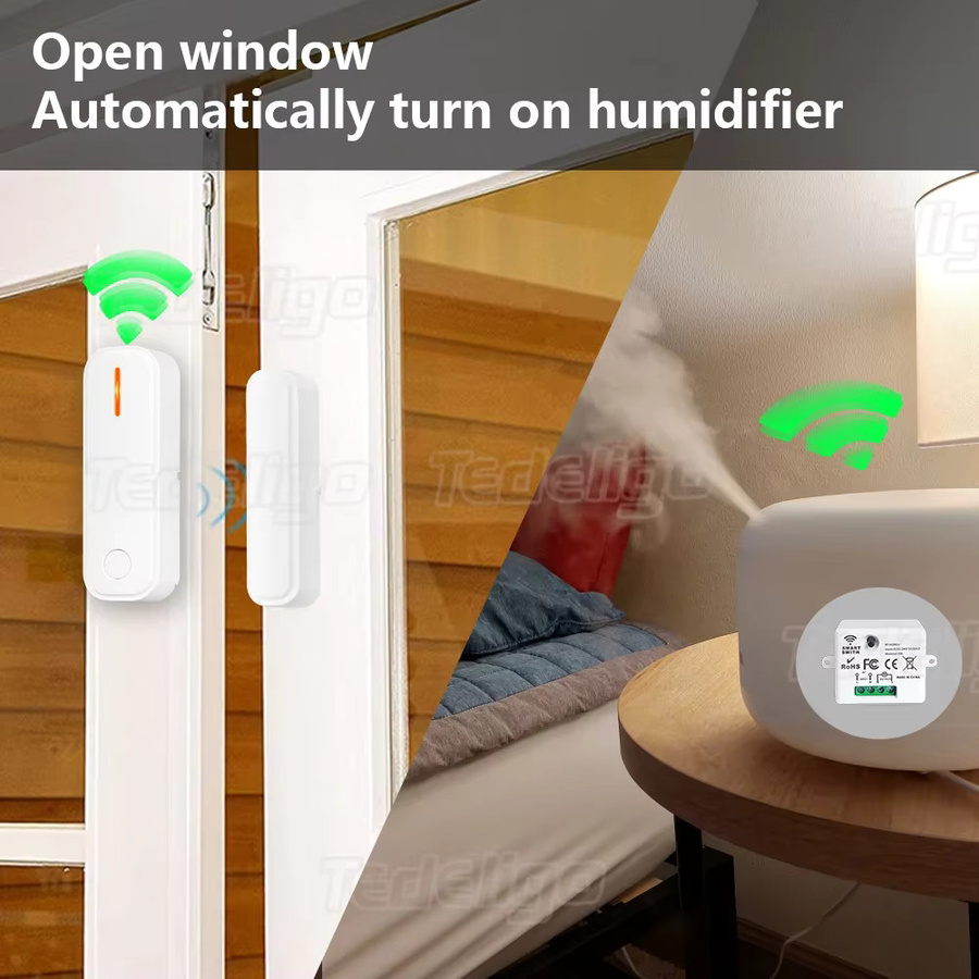 Tedeligo Drahtloser Fenster und Tür Sensor mit 433 MHz Relais Empfänger für Licht, Dunstabzugshaube und Abluftventilator, Farbe: Weiß - Bild 3