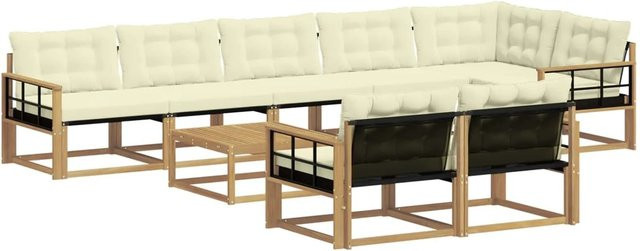 vidaXL Outdoor-Sofagarnitur aus Akazienholz mit Textilene und Kissen, 9-teilig, Weiß und Beige, B/T/H: 79 x 79 x 37 cm - Bild 1