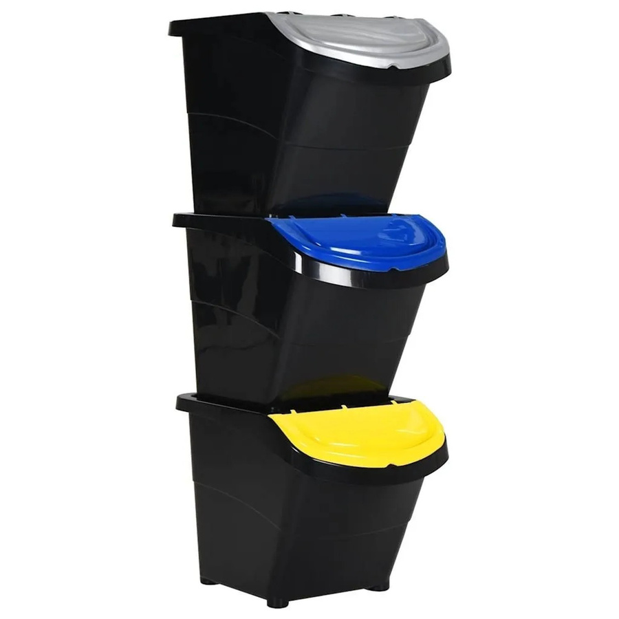 DELUKE 3er Set Stapelmülleimer mit Deckel Schwarz, 3x26L (Gesamtvolumen 78L) - Bild 2