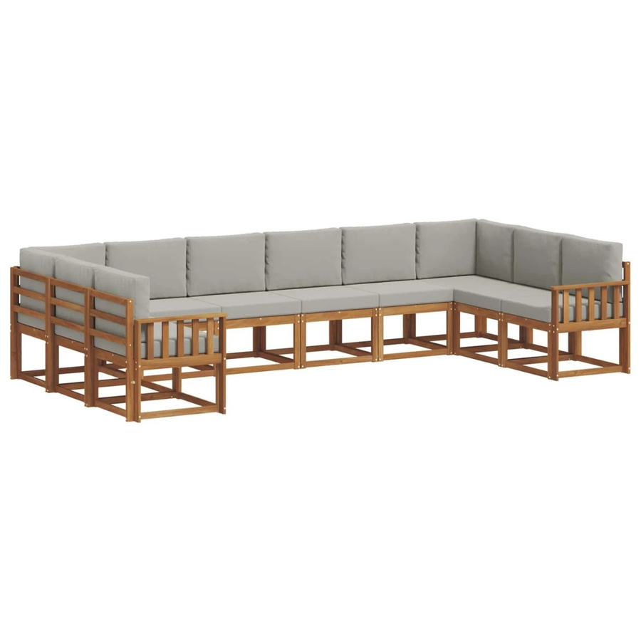 vidaXL Outdoor-Sofagarnitur 10-teilig aus Akazienholz mit Kissen in Natur und Hellgrau - Bild 2