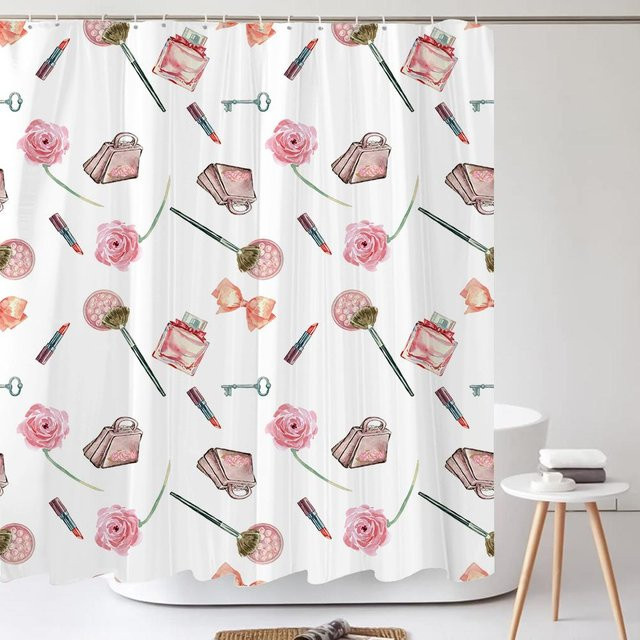 Dunika Chen Duschvorhang mit modernem Mädchen-Motiv in Weiß, wasserdicht und schimmelresistent aus Polyester, B 90 cm x H 180 cm - Bild 1