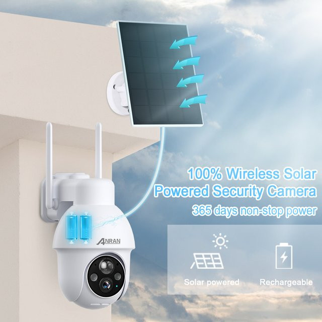 ANRAN 5MP Solar WLAN-Sicherheitskamera für Außenbereich, batteriebetrieben mit PIR-Bewegungserkennung, Farbnachtsicht und Zwei-Wege-Audio, Farbe: Weiß - Bild 1