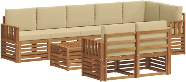 vidaXL Sofagarnitur 9-teilig in U-Form aus Massivholz Akazie, Farbe Natur-Beige - Bild 1