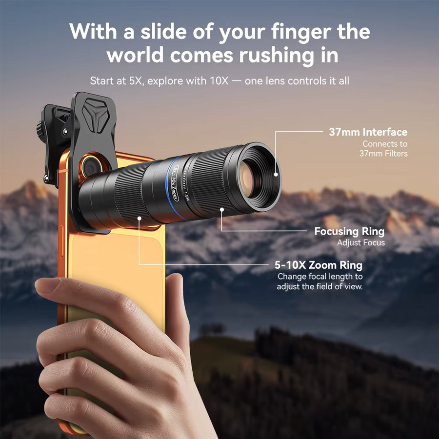 APEXEL HD 5x-10x Zoom Teleobjektiv für iPhone und Samsung Smartphones, Schwarz - Bild 4