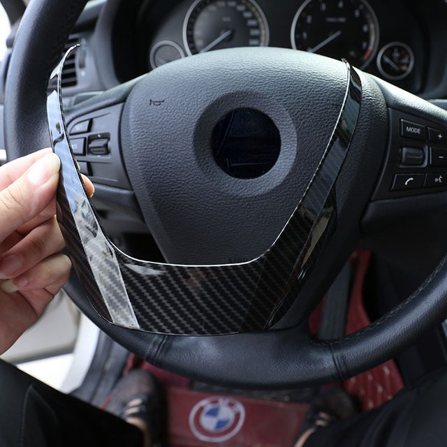 Suetlcoity Lenkrad Dekorationsabdeckung in Carbon-Optik für BMW X3 X4 X5 F15 F25 F26, Farbe: Schwarz - Bild 1