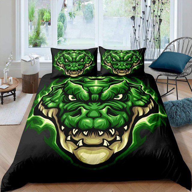 Flylo Bettwäsche-Set Krokodil Wildes Alligator Muster für Kinder und Teenager, 3-teilig, Grün, B/H: 135 x 200 cm - Bild 1