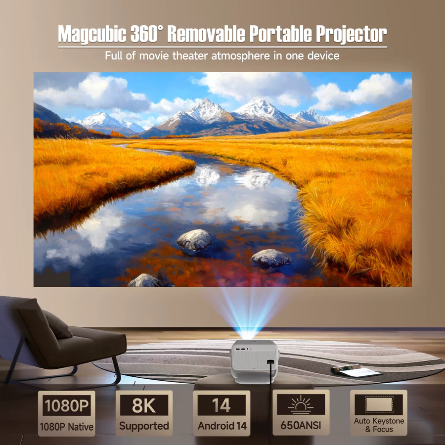 Magcubic L018 Projektor mit Android 14, 8K Unterstützung, 650 ANSI Lumen, Autofokus, Keystone-Korrektur, Full HD, 360 Grad Rotation, Wifi 6 und Bluetooth 5.4, Weiß - Bild 3