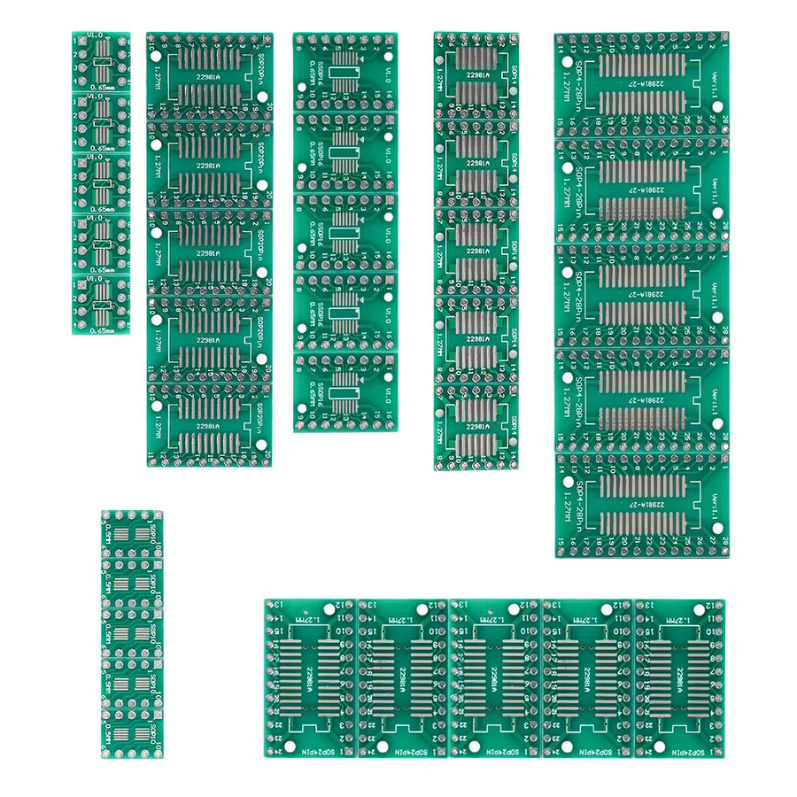 35er Set PCB SMD zu DIP Adapter Konverter Protoboard in Grün für SOP8 MSOP10 SOP14 SOP16 SOP20 SOP24 und SOP28 - Bild 4