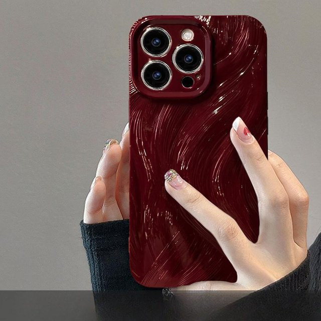 Fortune Handyhülle für Apple iPhone 16, 15 Pro, 13, 12, 7 Plus, 8 Plus in Rot mit Wellen- und Federgarn-Design - Bild 1