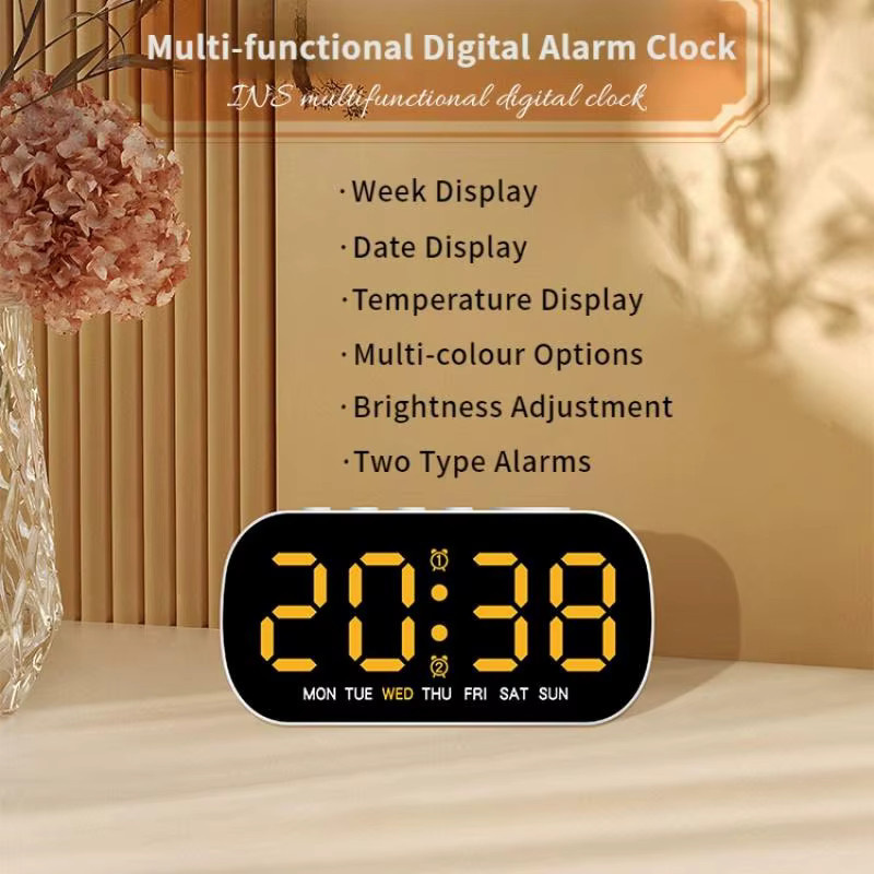 NieNie Digitaler Wecker in Weiß mit Temperatur, Datum, Dual-Alarm und 5 Helligkeitsstufen, USB-betrieben, B/T/H: 13,5 x 6,5 x 4,2 cm - Bild 2