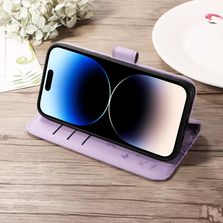 Leder Handyhülle mit Löwenzahn-Design als Wallet Flip Cover für Samsung Galaxy Modelle in Purple - Bild 3