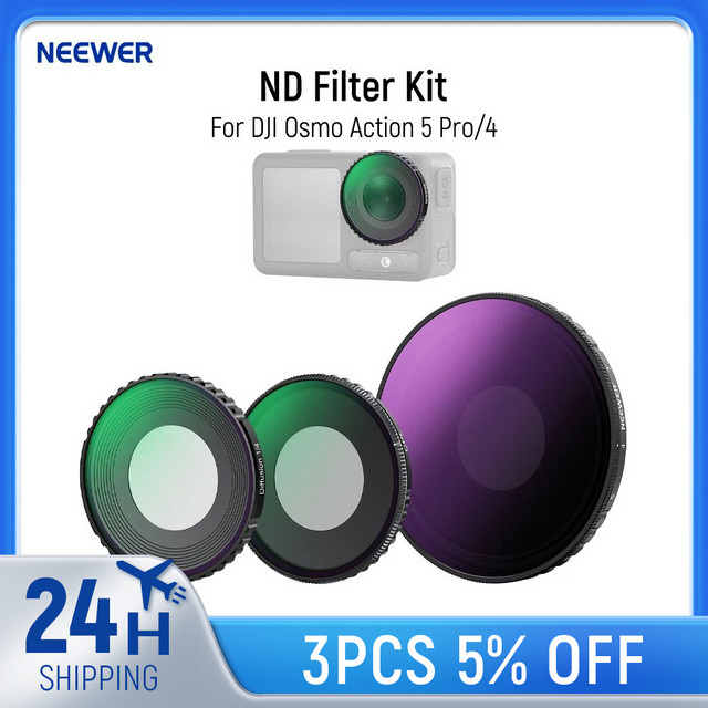 NEEWER ND-Filter-Set für DJI Osmo Action 5 Pro und DJI Osmo Action 4 mit variablem ND8-32 Filter, CPL Filter und Black Mist Diffusion 1/4 Filter - Bild 1