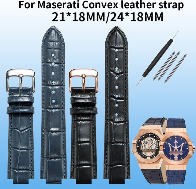 Maserati Trident Lederarmband, konvex, schwarz, Herrenarmband, 21x18mm 24x18mm - Bild 1