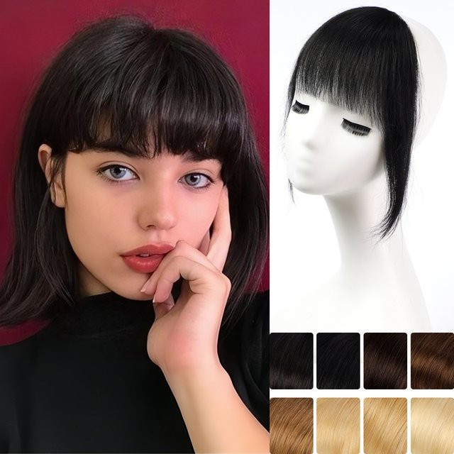 HAIRCUBE Clip-in-Haarverlängerung, 100 % Echthaar, Pony mit Koteletten, Schwarz - Bild 1