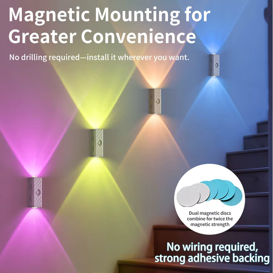 GGBEE RGB LED Bewegungssensor Nachtlicht, USB-aufladbare magnetische Wandleuchte in Weiß und Multicolour für Treppen, Schränke und Möbel - Bild 3