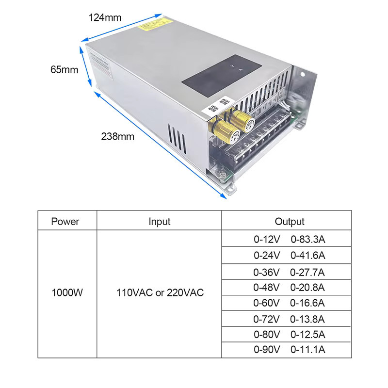 Einstellbares Schaltnetzteil ZJIVNV 1000W AC 110/220V zu DC 0-200V mit Digitalanzeige - Bild 2