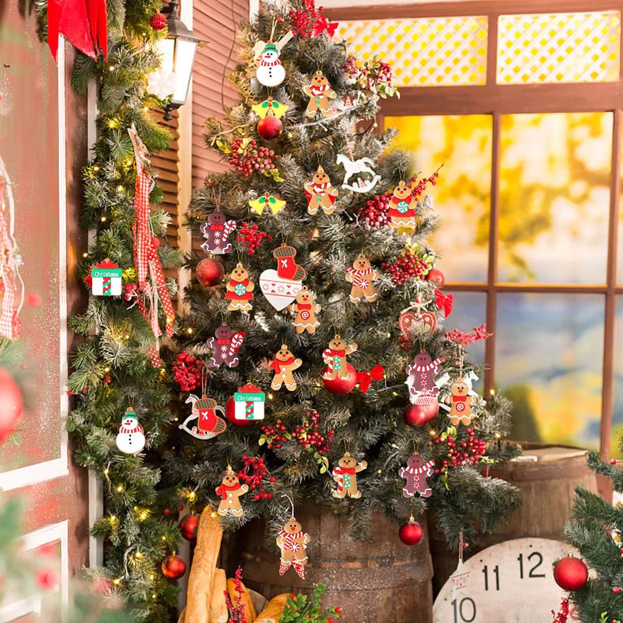 12 Stück DUTRIEUX Holz-Anhänger für Weihnachtsbaumschmuck in Multicolor mit Bär, Schneemann und Lebkuchenhaus - Bild 5