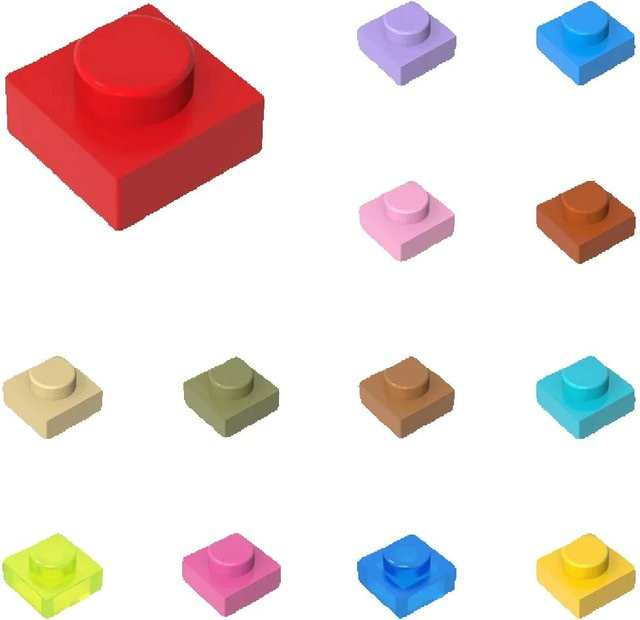 Alibricks Baustein Nachfüllpack 50 Stück Plate 1 x 1 Steine für technische Gebäude in Schwarz und Bunt / Mehrfarbig - Bild 1