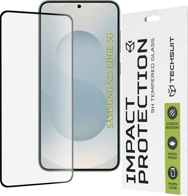 Techsuit Displayschutzfolie aus gehärtetem Glas für Samsung Galaxy S25 Edge S937, Full Glue, Schwarz - Bild 1