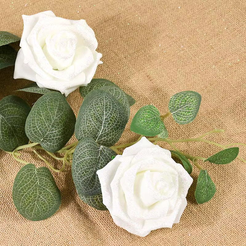 ZQNYCY Glitter Schaumrosen mit Blättern in Rosa und Weiß für Hochzeit und Party Dekoration, 10 oder 20 Stück - Bild 2