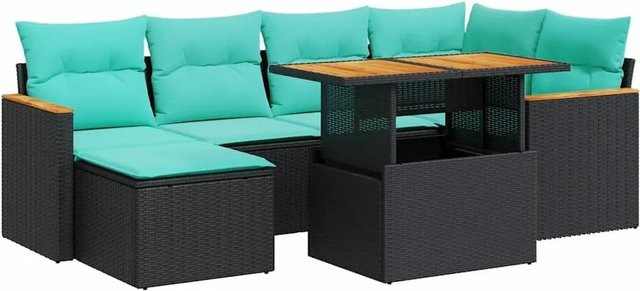 vidaXL 7-teilige Garten-Sofagarnitur aus Poly-Rattan mit Kissen in Schwarz - Bild 1