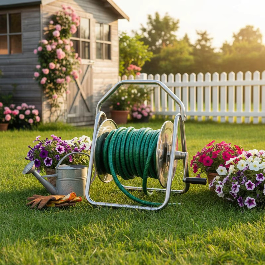 Hochleistungs-Gartenschlauchaufroller aus Edelstahl in Silber für Autowäsche und Landwirtschaft - Bild 4