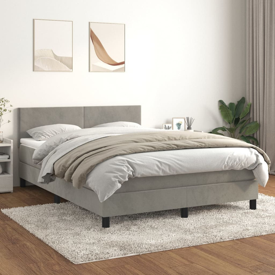 vidaXL Boxspringbett mit Matratze in Hellgrau aus Samt, B/T/H: 140 x 190 cm - Bild 3