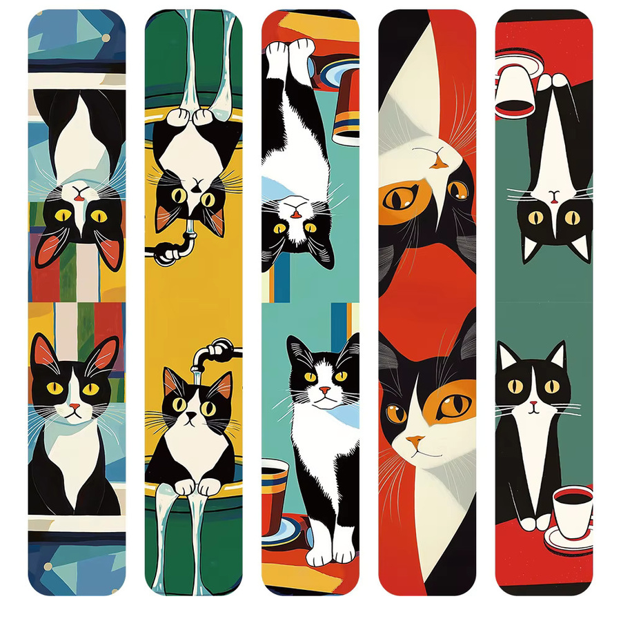 5er Set Magnetische Lesezeichen mit Katzen-Motiv in Schwarz und Weiß für Papier und Bücher - Bild 5