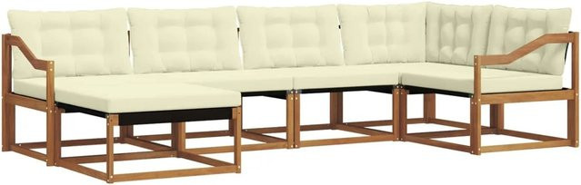 vidaXL Outdoor-Sofagarnitur 18-teilig aus Massivholz Akazie in Natur und Creme, L-Form mit Polstern und Ottomane für Garten und Terrasse - Bild 1
