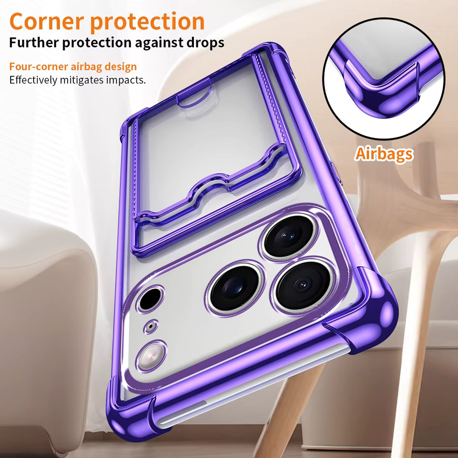 Transparente Handyhülle mit Kartenhalter für Apple iPhone 11 bis iPhone 17 Pro Max in Transparent, Blau und Lila - Bild 3
