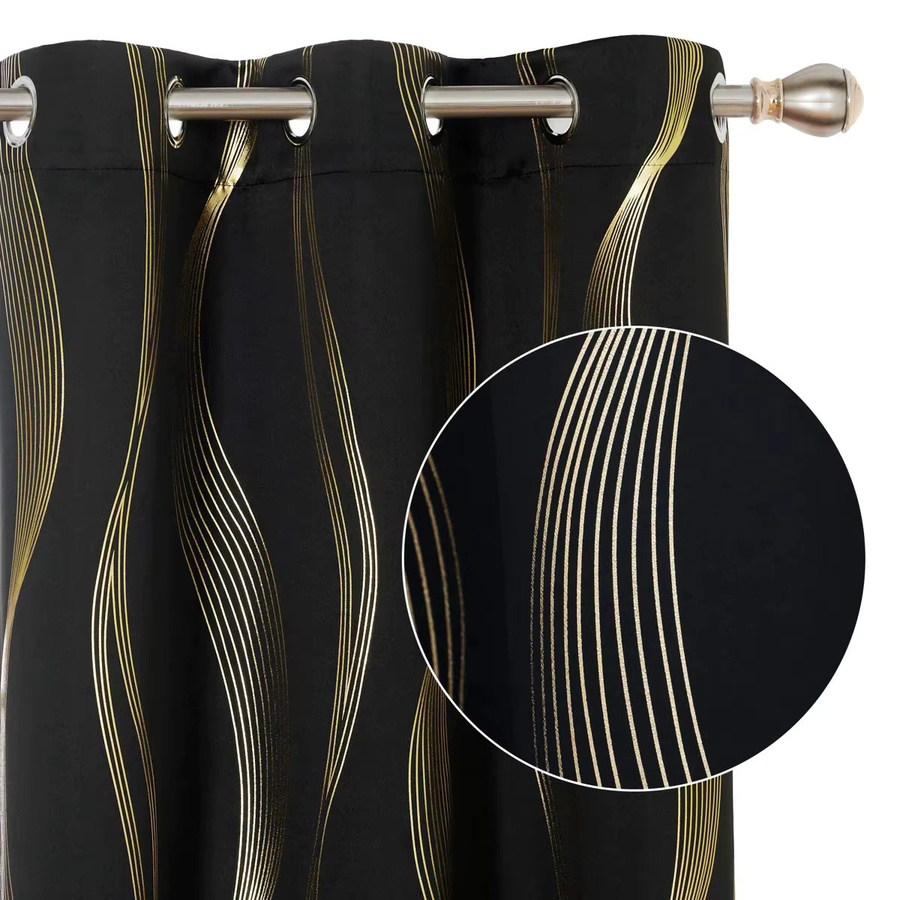 CENTURyMiG Verdunkelungsvorhang mit Goldfolien-Wellenmuster in Schwarz, lichtblockierender Stoff mit Ösen, Breite: 200 cm, Höhe: 100 cm - Bild 2