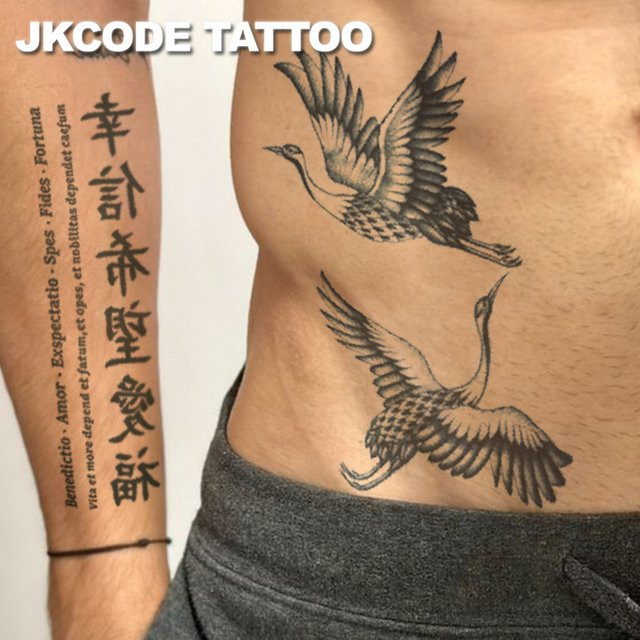 JKCODE TATTOO Semi-permanente Tattoos, 2 Stück, Herren, Kranich-Motiv - Bild 1