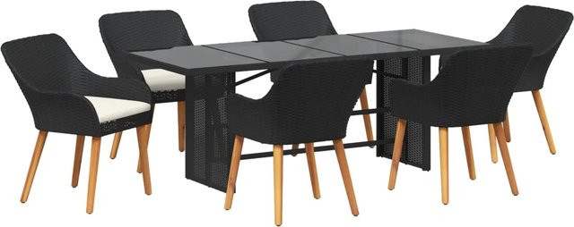 vidaXL 7-teiliges Garten Essset aus Poly-Rattan und Glas in Schwarz Matt - Bild 1