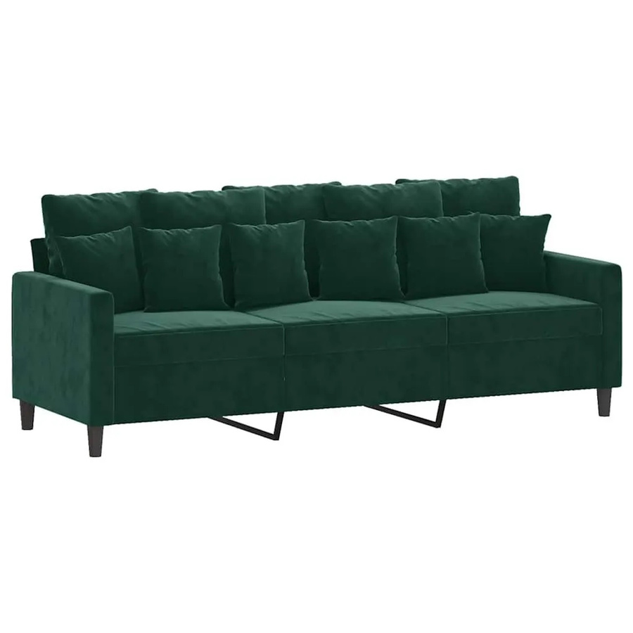 vidaXL 3-Sitzer-Sofa in Dunkelgrün aus Samt mit Metallgestell und Sitzkissen, Breite: 180 cm - Bild 2